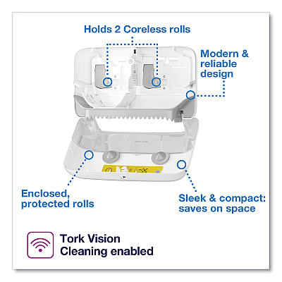 Tork Elevation Coreless High Capacity Bath Tissue Dispenser, 14.17 x 5.08 x 8.23, White (TRK473200)