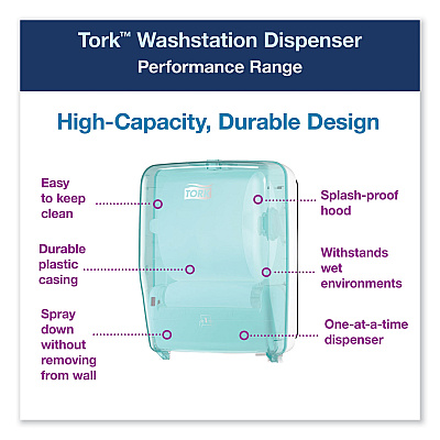 Tork Washstation Dispenser, 12.56 x 10.57 x 18.09, Aqua/White (TRK651220)