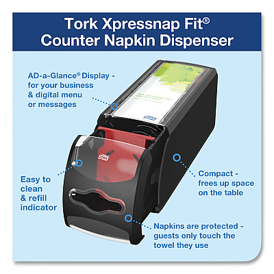 Tork Xpressnap Fit Napkin Dispenser, Countertop, 4.8 x 12.8 x 5.6, Black (TRK7432000)