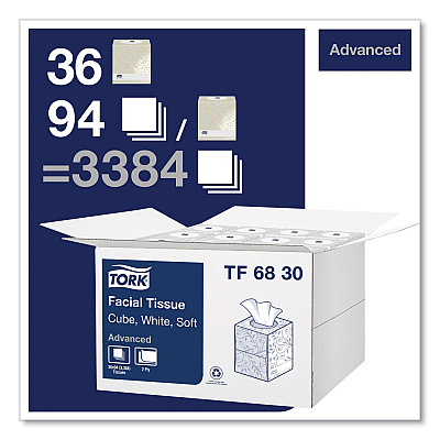 Tork Advanced Facial Tissue, 2-Ply, White, Cube Box, 94 Sheets/Box, 36 Boxes/Carton (TRKTF6830)