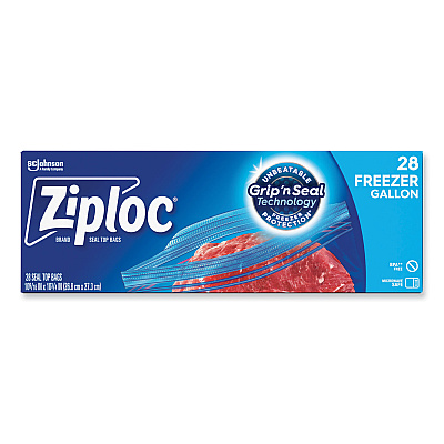 Ziploc Zipper Freezer Bags, 1 gal, 9.6" x 12.1", Clear, 28 Bags/Box, 9 Boxes/Carton (SJN314445)