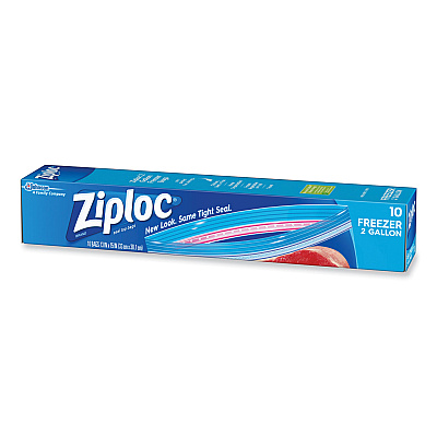 Ziploc Zipper Freezer Bags, 2 gal, 13" x 15", Clear, 10/Box (SJN314446)