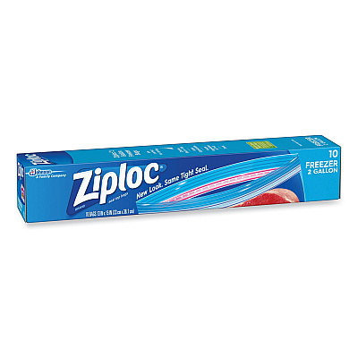 Ziploc Zipper Freezer Bags, 2 gal, 13" x 15", Clear, 10/Box (SJN314446)