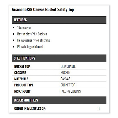 ergodyne Arsenal 5738 Canvas Hoist Bucket Safety Top, 12.5 Diameter, White (EGO14438)