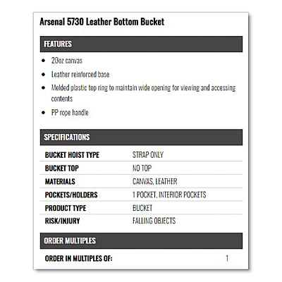ergodyne Arsenal 5730 Leather Bottom Canvas Hoist Bucket, 150 lb, White (EGO14430)