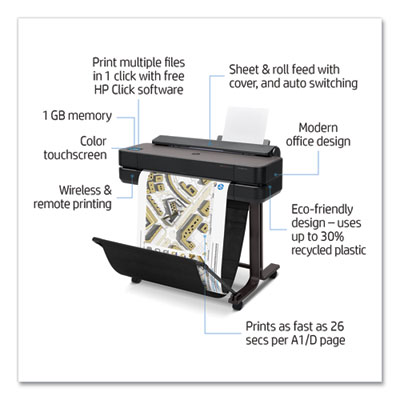 HP DesignJet T650 24" Large-Format Wireless Plotter Printer (HEW5HB08A)