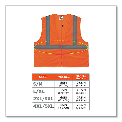 ergodyne GloWear 8205Z Class 2 Super Economy Mesh Vest, Polyester, Orange, Small/Medium (EGO20983)