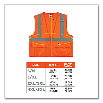ergodyne GloWear 8225Z Class 2 Standard Solid Vest, Polyester, Orange, 4X-Large/5X-Large (EGO21159)