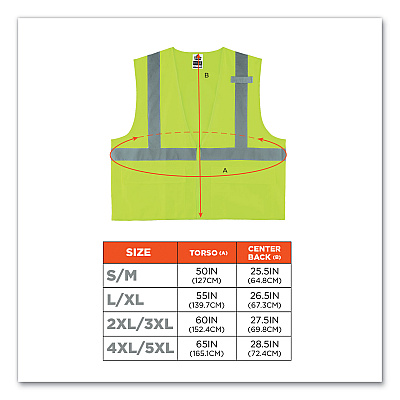 ergodyne GloWear 8225Z Class 2 Standard Solid Vest, Polyester, Lime, Large/X-Large (EGO21165)