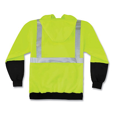 ergodyne GloWear 8293 Hi-Vis Class 2 Hooded Sweatshirt Black Bottom, Polar Fleece, Small, Lime (EGO21688)
