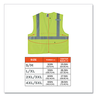 ergodyne GloWear 8225HL Class 2 Standard Solid Hook and Loop Vest, Polyester, Lime, 4X-Large/5X-Large (EGO21189)