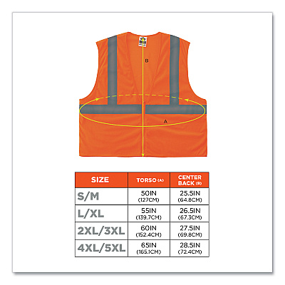 ergodyne GloWear 8205Z Class 2 Super Economy Mesh Vest, Polyester, Orange, 2X-Large/3X-Large (EGO20987)