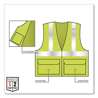 ergodyne GloWear 8225HL Class 2 Standard Solid Hook and Loop Vest, Polyester, Lime, Small/Medium (EGO21183)