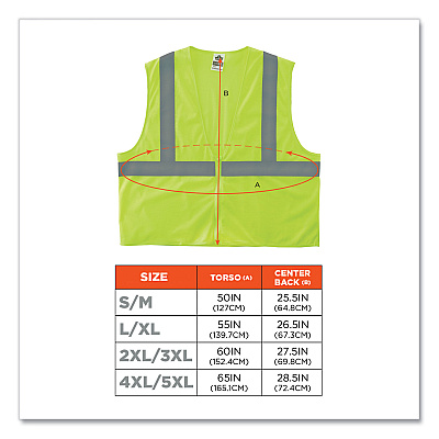 ergodyne GloWear 8205Z Class 2 Super Economy Mesh Vest, Polyester, Lime, Large/X-Large (EGO20995)
