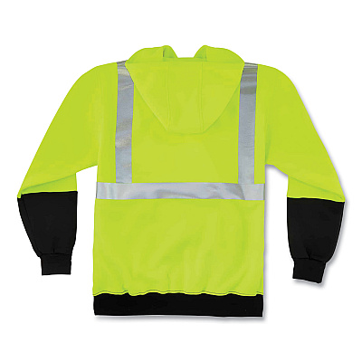 ergodyne GloWear 8293 Hi-Vis Class 2 Hooded Sweatshirt Black Bottom, Polar Fleece, Small, Lime (EGO21687)