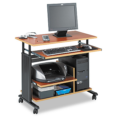 Safco Muv 28" Adjustable-Height Mini-Tower Computer Desk, 35.5" x 22" x 29" to 34", Cherry/Black (SAF1927CY)