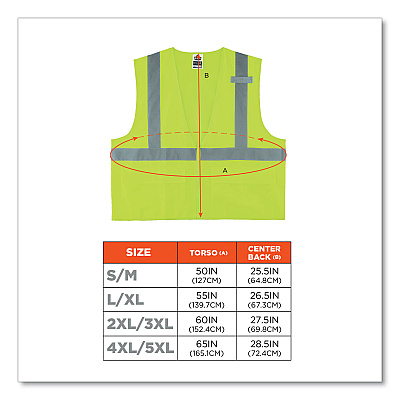 ergodyne GloWear 8225Z Class 2 Standard Solid Vest, Polyester, Lime, 4X-Large/5X-Large (EGO21169)