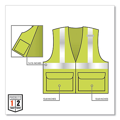 ergodyne GloWear 8225HL Class 2 Standard Solid Hook and Loop Vest, Polyester, Lime, 4X-Large/5X-Large (EGO21189)