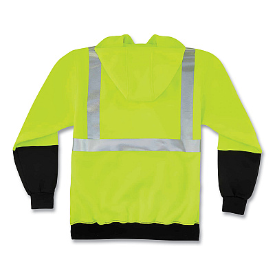 ergodyne GloWear 8293 Hi-Vis Class 2 Hooded Sweatshirt Black Bottom, Polar Fleece, Small, Lime (EGO21684)
