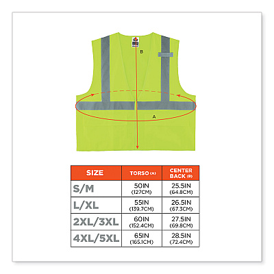 ergodyne GloWear 8225Z Class 2 Standard Solid Vest, Polyester, Lime, Small/Medium (EGO21163)