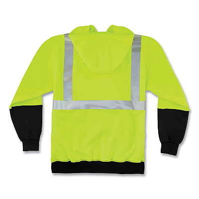 ergodyne GloWear 8293 Hi-Vis Class 2 Hooded Sweatshirt Black Bottom, Polar Fleece, Small, Lime (EGO21683)