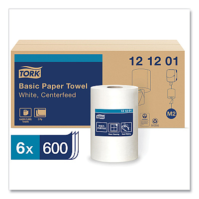 Tork Advanced Centerfeed Hand Towel, 2-Ply, 9 x 11.8, White, 600/Roll, 6/Carton (TRK121201)