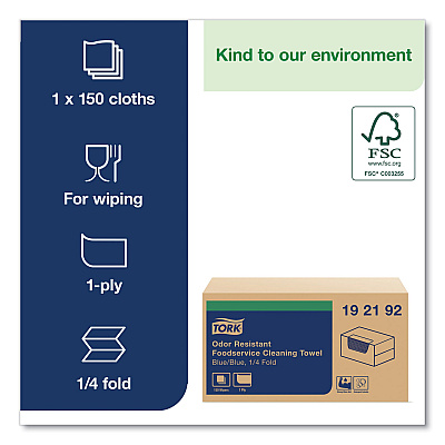 Tork Foodservice Cloth, 13 x 24, Blue, 150/Carton (TRK192192)