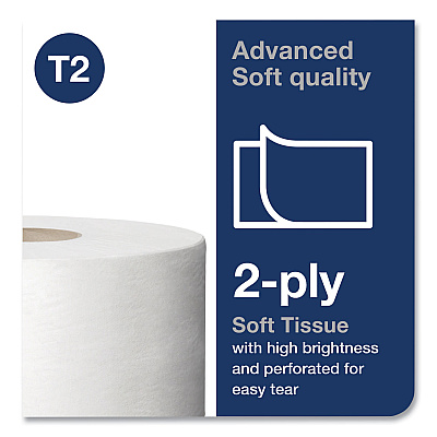 Tork Advanced Jumbo Bath Tissue, Septic Safe, 2-Ply, White, 3.48" x 751 ft, 12 Rolls/Carton (TRK11020602)