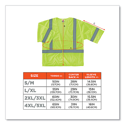 ergodyne GloWear 8310HL Class 3 Economy Hook and Loop Vest, Polyester, 4X-Large/5X-Large, Lime (EGO22029)
