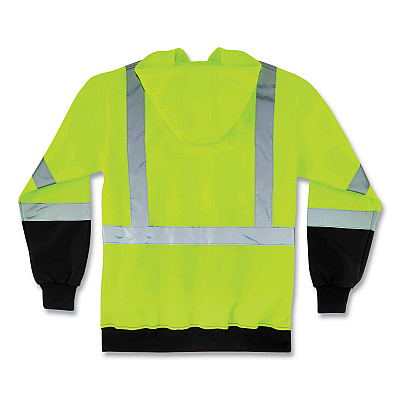 ergodyne GloWear 8373 Hi-Vis Class 3 Hooded Sweatshirt with Black Bottom, Polar Fleece, Lime, Large (EGO21884)