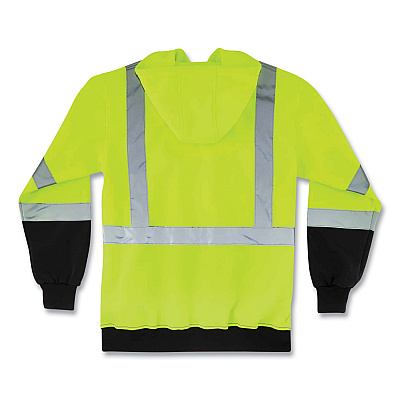 ergodyne GloWear 8372 ZipUp HiVis Class 3 Zip Hooded Sweatshirt with Black Bottom, Polar Fleece, Lime, 5X-Large (EGO21849)