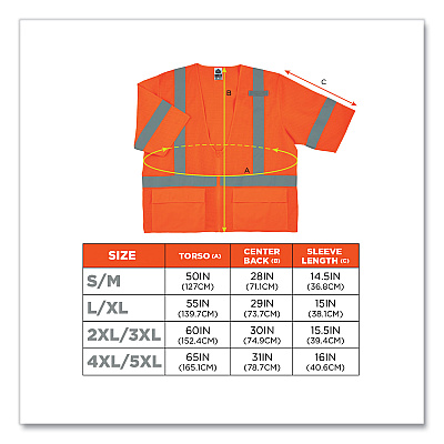 ergodyne GloWear 8320Z Class 3 Standard Zipper Vest, Polyester, 4X-Large/5X-Large, Orange (EGO22119)