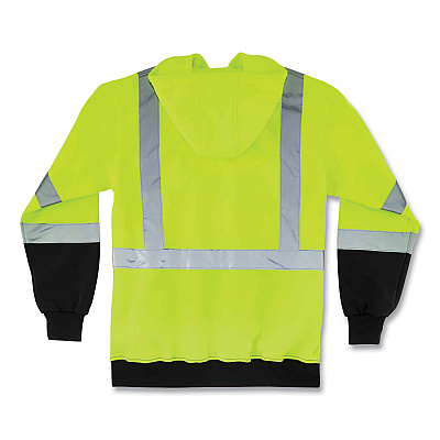 ergodyne GloWear 8372 ZipUp HiVis Class 3 Zip Hooded Sweatshirt with Black Bottom, Polar Fleece, Lime, X-Large (EGO21845)