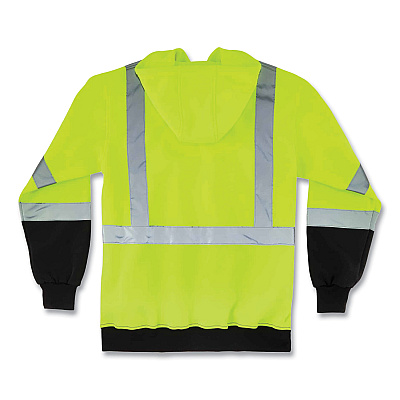 ergodyne GloWear 8372 ZipUp HiVis Class 3 Zip Hooded Sweatshirt with Black Bottom, Polar Fleece, Lime, 3X-Large (EGO21847)