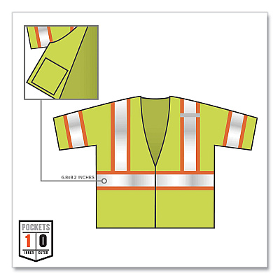 ergodyne GloWear 8330Z Class 3 Two-Tone Zipper Vest, Polyester, 4X-Large/5X-Large, Lime (EGO22189)