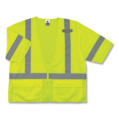 ergodyne GloWear 8320Z Class 3 Standard Zipper Vest, Polyester, 4X-Large/5X-Large, Lime (EGO22129)