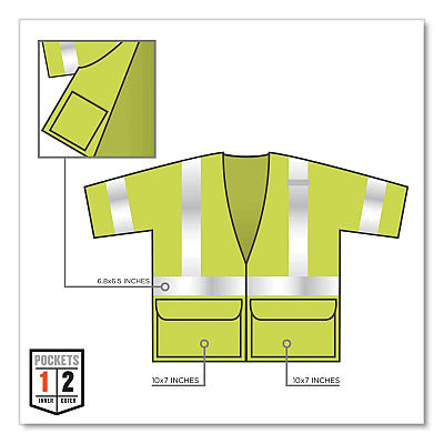 ergodyne GloWear 8320Z Class 3 Standard Zipper Vest, Polyester, Largel/X-Large, Lime (EGO22125)