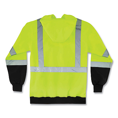 ergodyne GloWear 8372 ZipUp HiVis Class 3 Zip Hooded Sweatshirt with Black Bottom, Polar Fleece, Lime, 2X-Large (EGO21846)