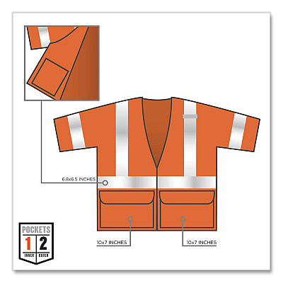ergodyne GloWear 8320Z Class 3 Standard Zipper Vest, Polyester, 4X-Large/5X-Large, Orange (EGO22119)