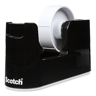 Scotch Heavy Duty Weighted Desktop Tape Dispenser with One Roll of Tape, 3" Core, ABS, Black (MMMC24)