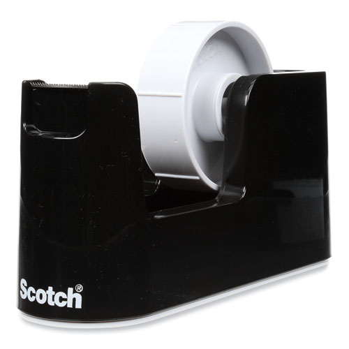 Scotch Heavy Duty Weighted Desktop Tape Dispenser with One Roll of Tape, 3" Core, ABS, Black (C24)