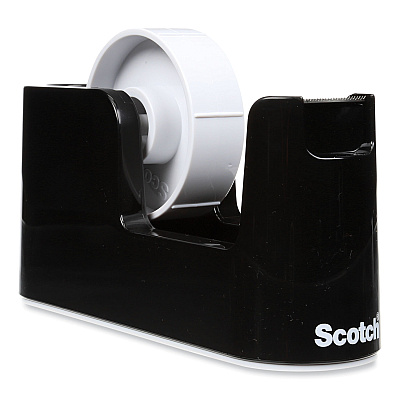 Scotch Heavy Duty Weighted Desktop Tape Dispenser with One Roll of Tape, 3" Core, ABS, Black (MMMC24)