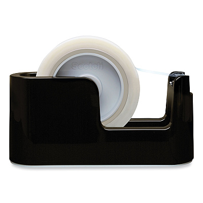 Scotch Heavy Duty Weighted Desktop Tape Dispenser with One Roll of Tape, 3" Core, ABS, Black (MMMC24)