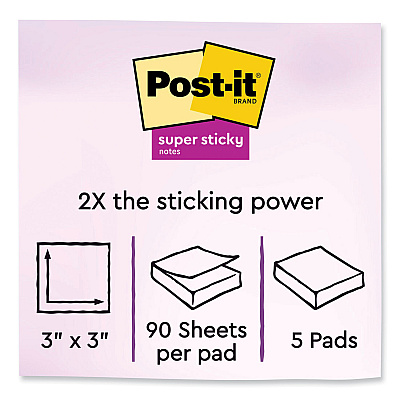 Post-it Notes Super Sticky Self-Stick Notes, 3" x 3", Saffron Red, 90 Sheets/Pad, 5 Pads/Pack (MMM6545SSRR)
