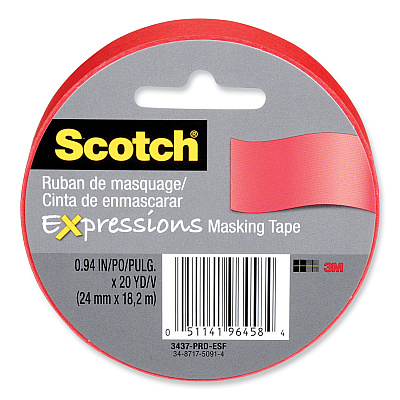 Scotch Expressions Masking Tape, 3" Core, 0.94" x 20 yds, Primary Red (MMM3437PRD)