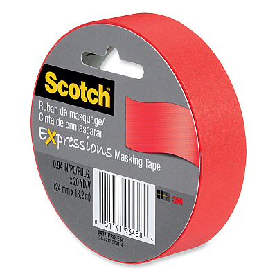 Scotch Expressions Masking Tape, 3" Core, 0.94" x 20 yds, Primary Red (MMM3437PRD)