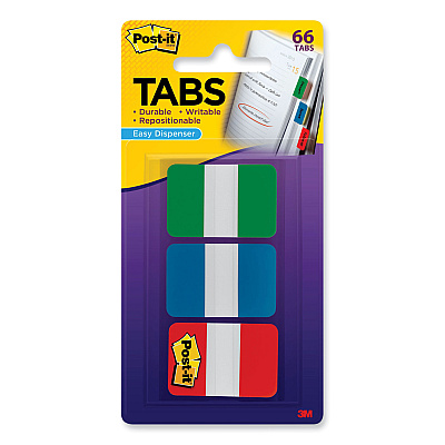 Post-it Tabs 1" Plain Solid Color Tabs, 1/5-Cut, Assorted Colors, 1" Wide, 66/Pack (MMM686GBR)