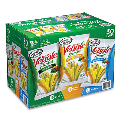 Sensible Portions Veggie Straws, Cheddar Cheese/Sea Salt/Zesty Ranch, 1 oz Bag, 30 Bags/Carton (GRR22000413)