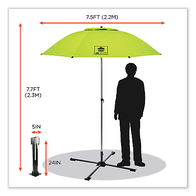 ergodyne Shax 6199 Lightweight Work Umbrella Stand Kit, 7.5 ft dia x 92" Tall, Polyester/Steel, Lime (EGO12969)