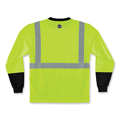 ergodyne GloWear 8291BK Type R Class 2 Black Front Long Sleeve T-Shirt, Polyester, Medium, Lime (EGO22703)